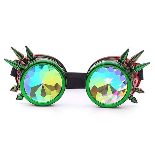 Kaleidoscope Steampunk Goggles - ElectricDanceCulture - Green Red