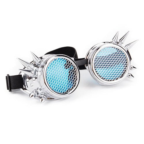 Mesh Lens Steampunk Goggles - ElectricDanceCulture - 20 Blue Lenses