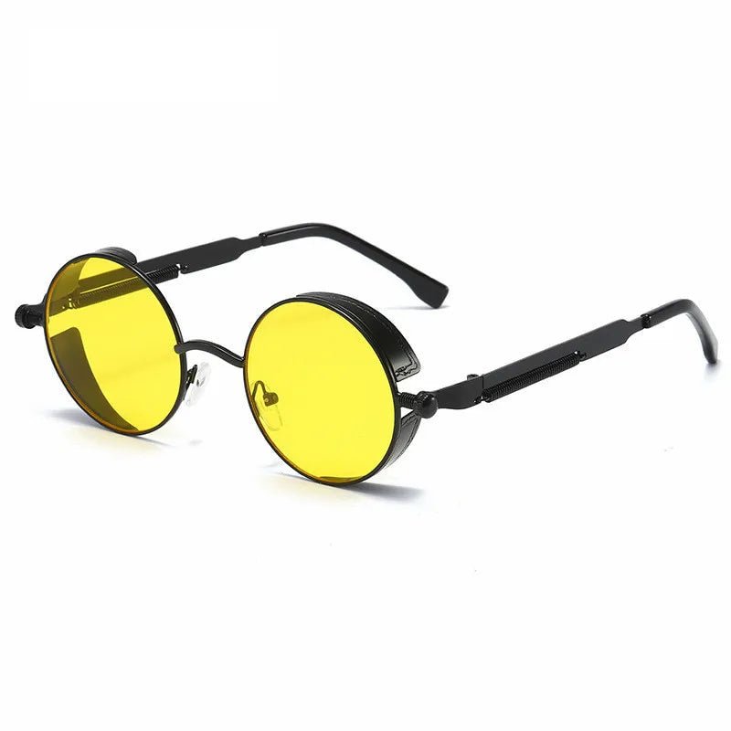 Metal Frame Circle Sunglasses - Vintage - ElectricDanceCulture - Black Frames Yellow Lenses