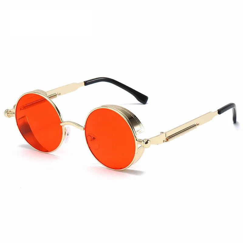 Metal Frame Circle Sunglasses - Vintage - ElectricDanceCulture - Gold Frames Red Lenses