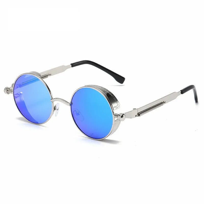 Metal Frame Circle Sunglasses - Vintage - ElectricDanceCulture - Silver Frames Blue Lenses