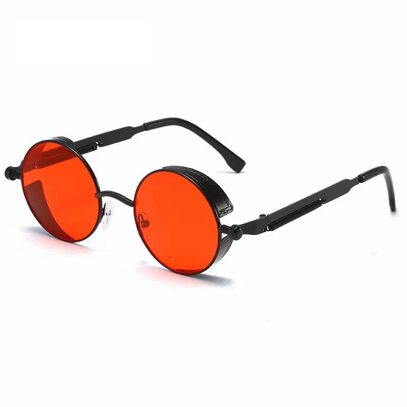 Metal Frame Circle Sunglasses - Vintage - ElectricDanceCulture - Black Frames Red Lenses