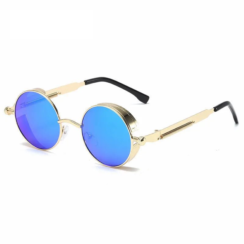 Metal Frame Circle Sunglasses - Vintage - ElectricDanceCulture - Gold Frames Blue Lenses