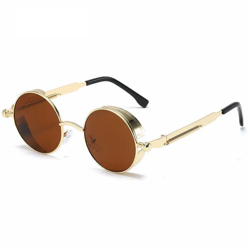Metal Frame Circle Sunglasses - Vintage - ElectricDanceCulture - Gold Frames Tea Color Lenses